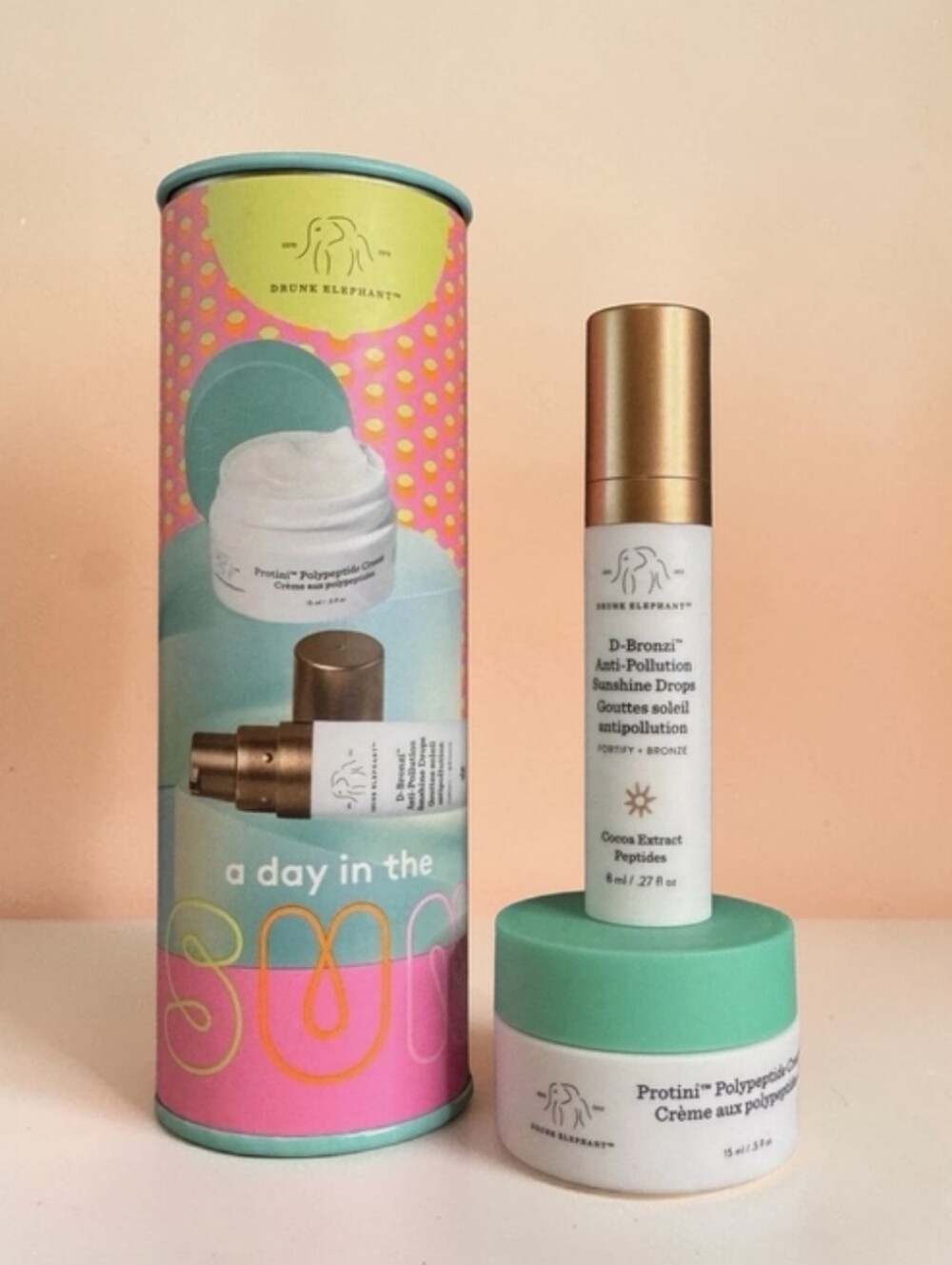 Drunk Elephant Protini/D-Bronzer Moisturizer Kit, A Day In The Sun! NWT